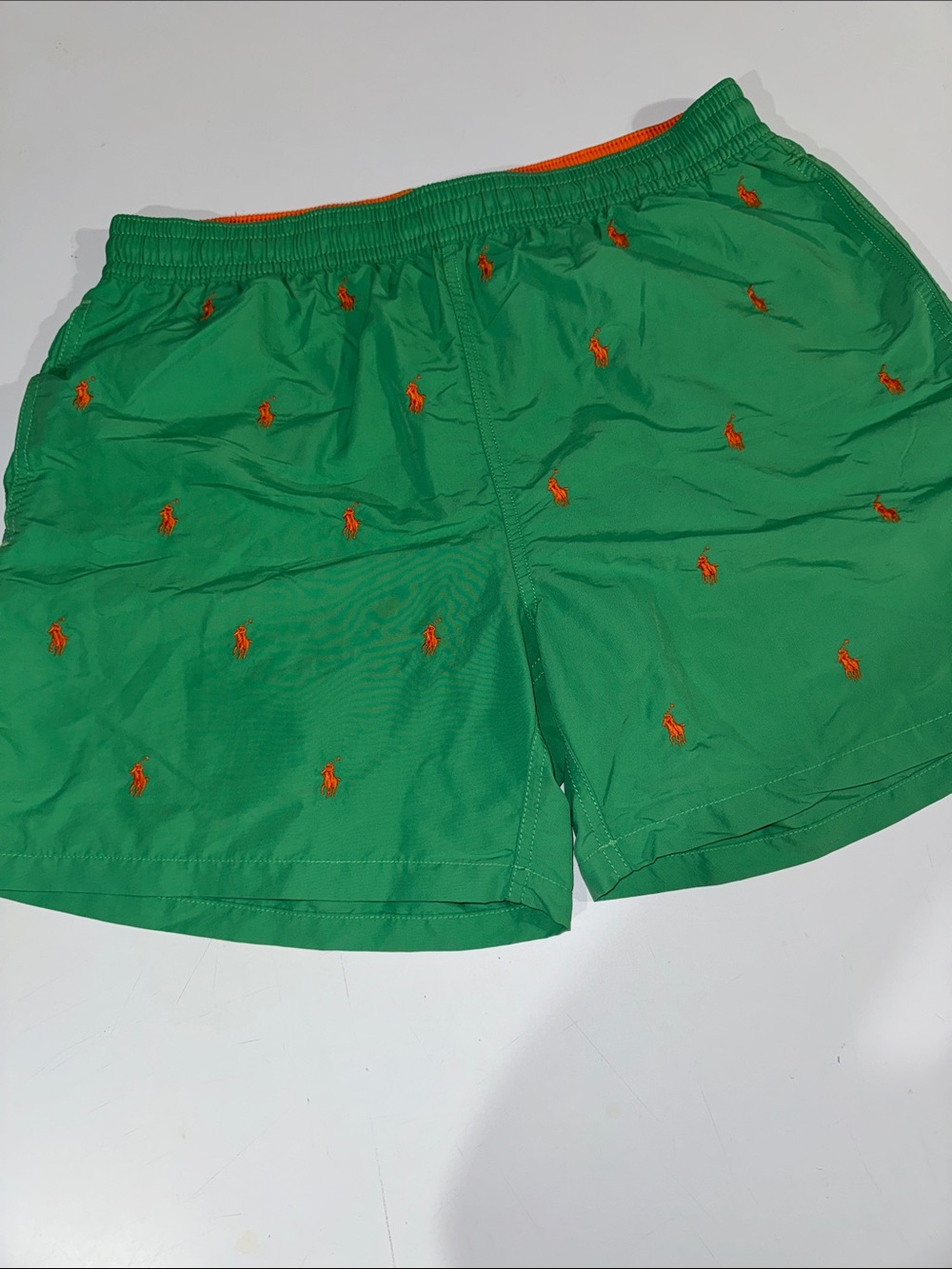 Men’s Ralph Lauren Green Swim Shorts with Orange Pony Logos size XL